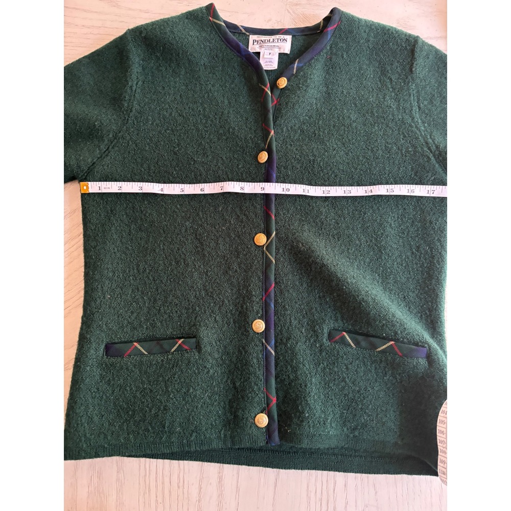 Pendleton Petite Green Virgin Wool Button Front Cardigan Sweater Women P - Picture 4 of 5